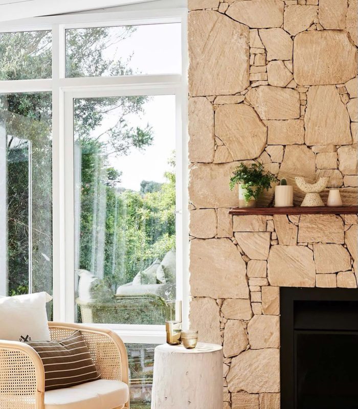 Oyster Limestone laid as walling surrounding a fireplace.
